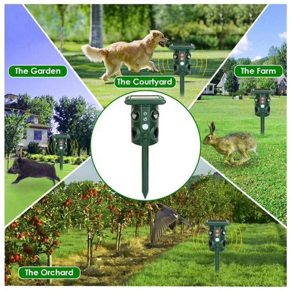 KFX-0181821 5-in-1 Solar & USB Animal Repeller with PIR Sensor, 3229 Sq.ft Coverage, Waterproof, for Rodents, Birds, and More