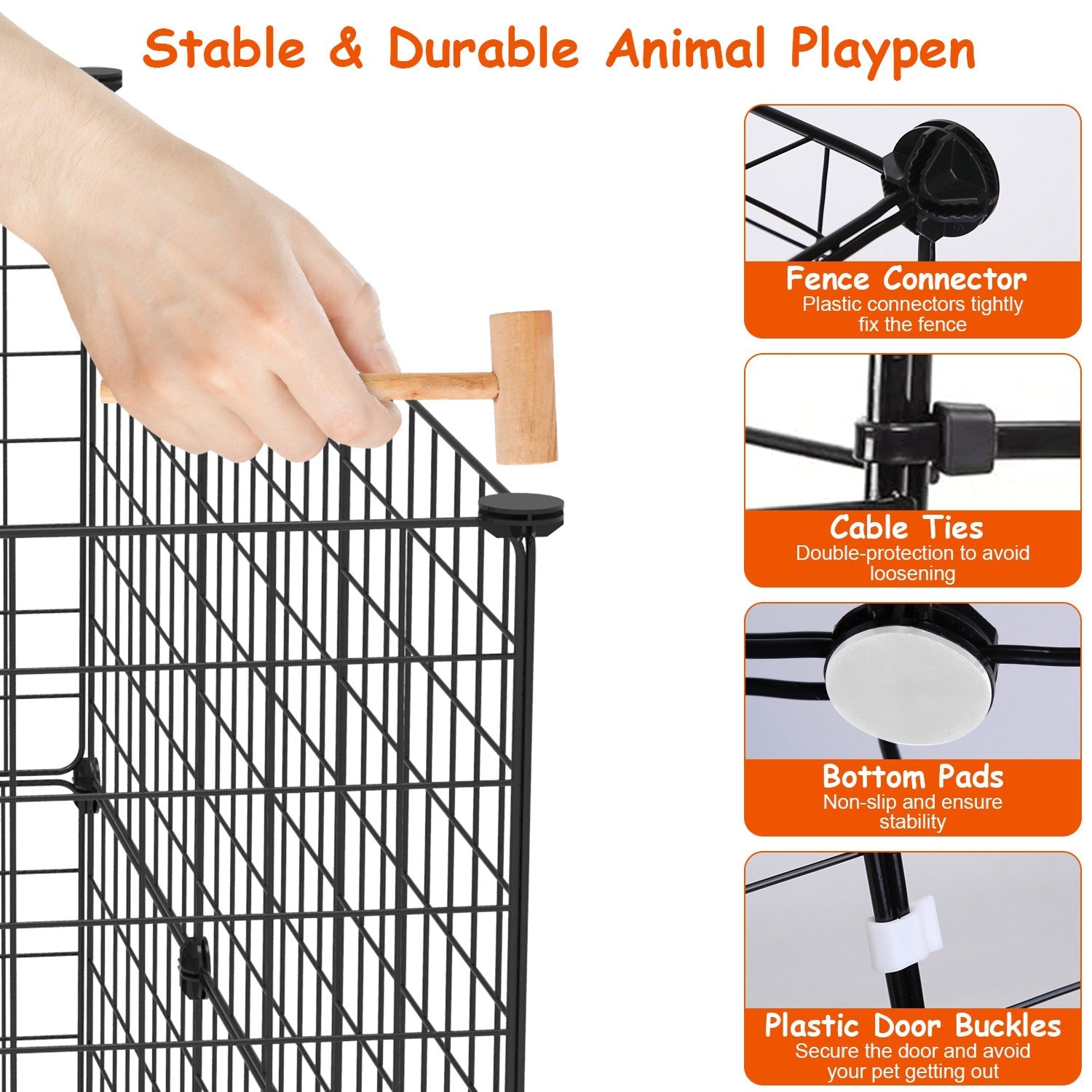 KFX-0183997 Durable Metal Animal Playpen with Door for Small to Medium Pets - Indoor & Outdoor Use, Easy Setup, Rustproof Design