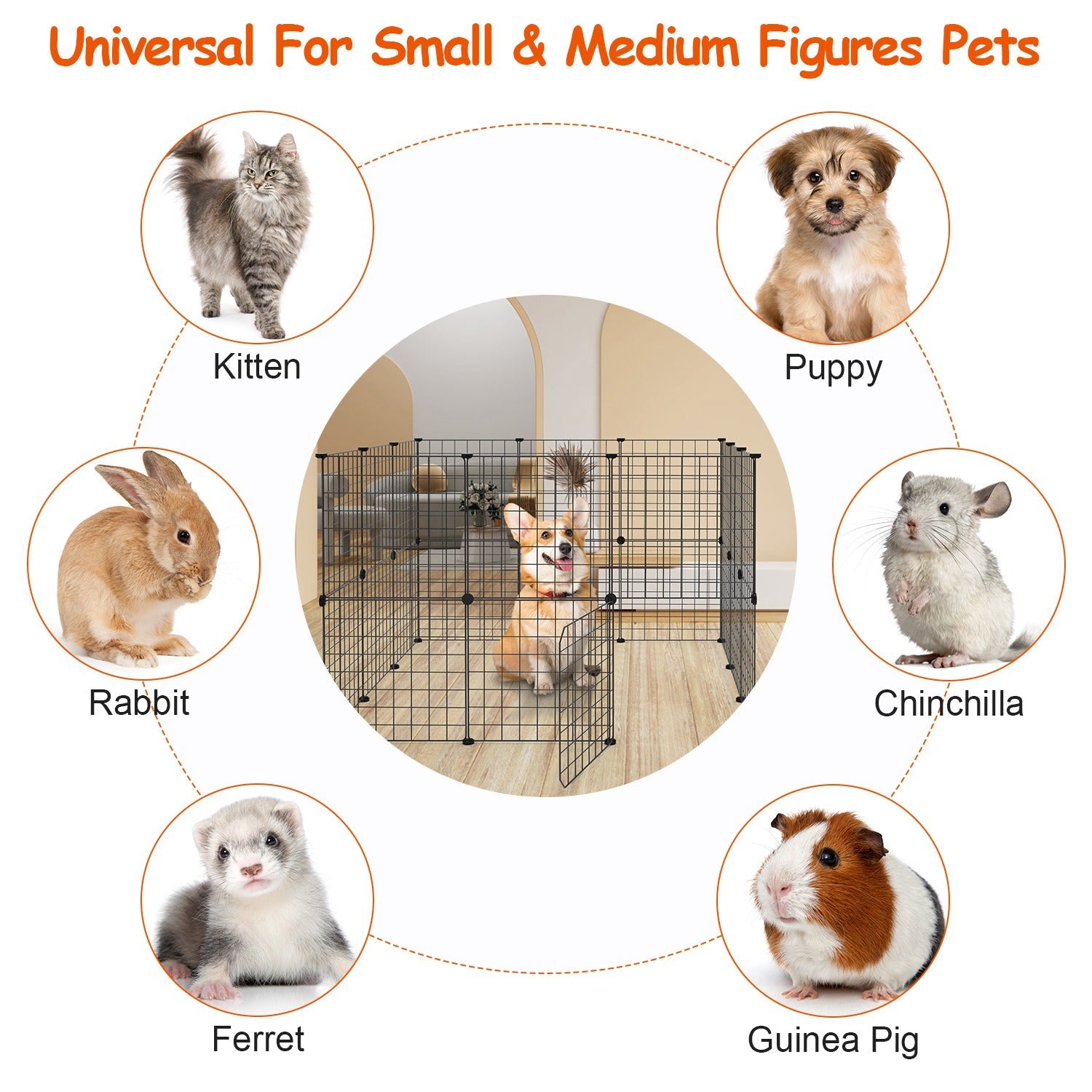 KFX-0183997 Durable Metal Animal Playpen with Door for Small to Medium Pets - Indoor & Outdoor Use, Easy Setup, Rustproof Design
