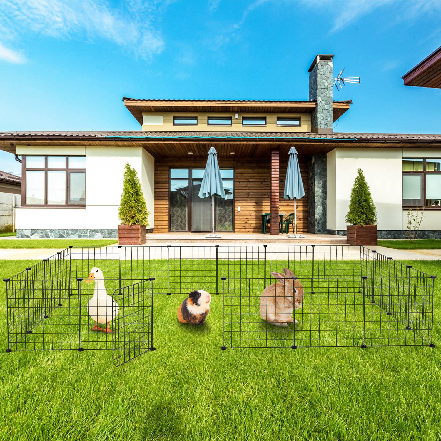 KFX-0183997 Durable Metal Animal Playpen with Door for Small to Medium Pets - Indoor & Outdoor Use, Easy Setup, Rustproof Design