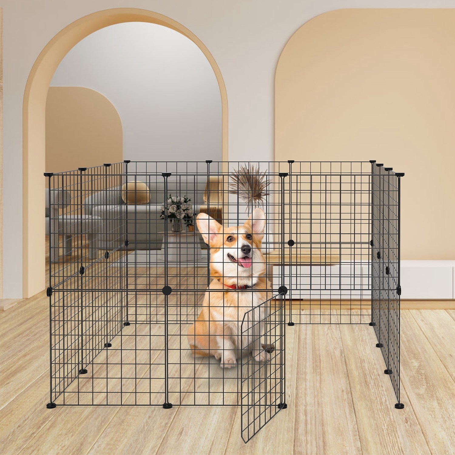KFX-0183997 Durable Metal Animal Playpen with Door for Small to Medium Pets - Indoor & Outdoor Use, Easy Setup, Rustproof Design