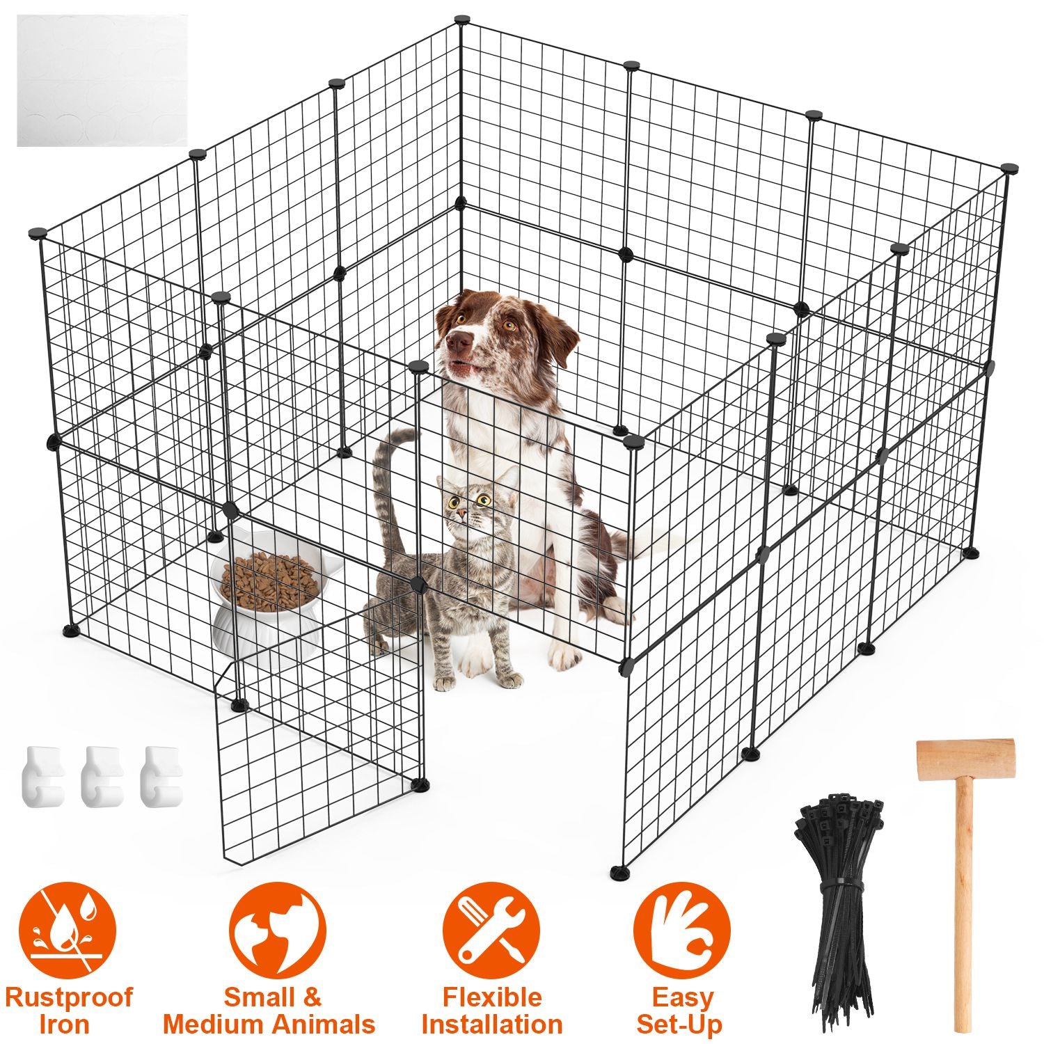 KFX-0183997 Durable Metal Animal Playpen with Door for Small to Medium Pets - Indoor & Outdoor Use, Easy Setup, Rustproof Design