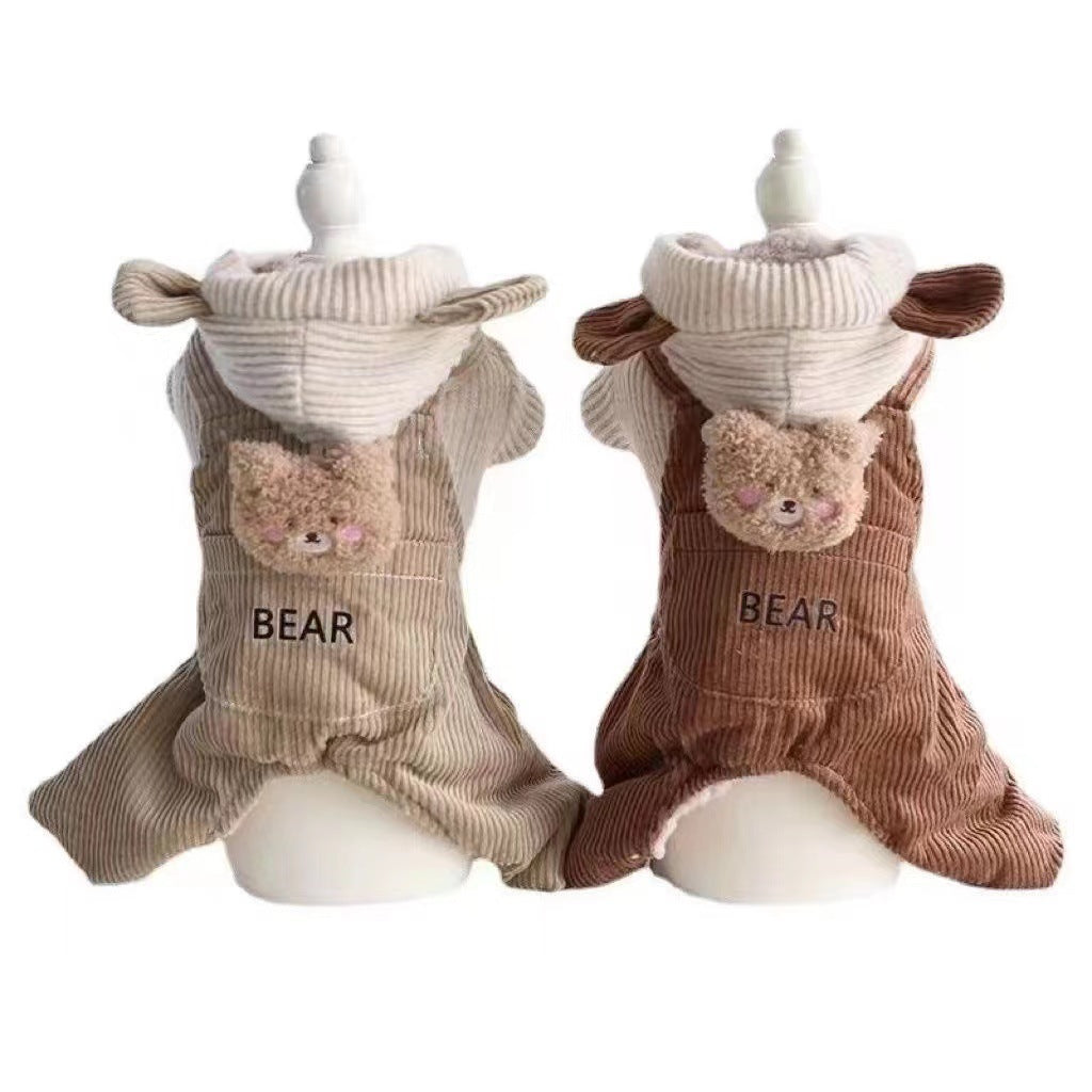KFX-0184765 Thick Fleece-Lined Four-Legged Overalls for Pets in Light and Dark Brown