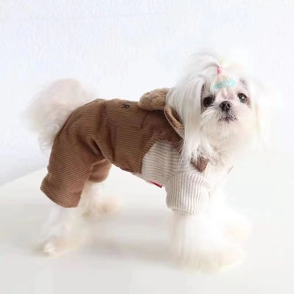 KFX-0184765 Thick Fleece-Lined Four-Legged Overalls for Pets in Light and Dark Brown