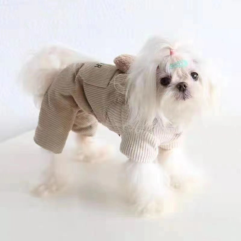 KFX-0184765 Thick Fleece-Lined Four-Legged Overalls for Pets in Light and Dark Brown