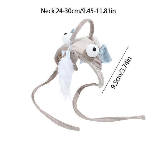 KFX-0187581 Cat Head Teaser Toy with Adjustable Strap, Soft Fabric and Plush Dinosaur Design for Indoor Play
