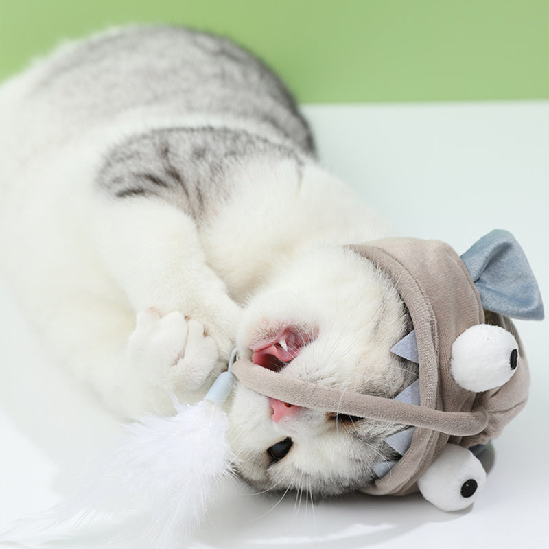KFX-0187581 Cat Head Teaser Toy with Adjustable Strap, Soft Fabric and Plush Dinosaur Design for Indoor Play