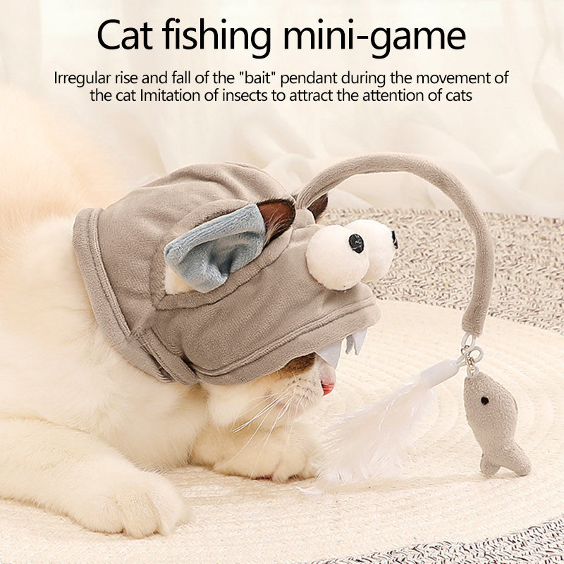 KFX-0187581 Cat Head Teaser Toy with Adjustable Strap, Soft Fabric and Plush Dinosaur Design for Indoor Play