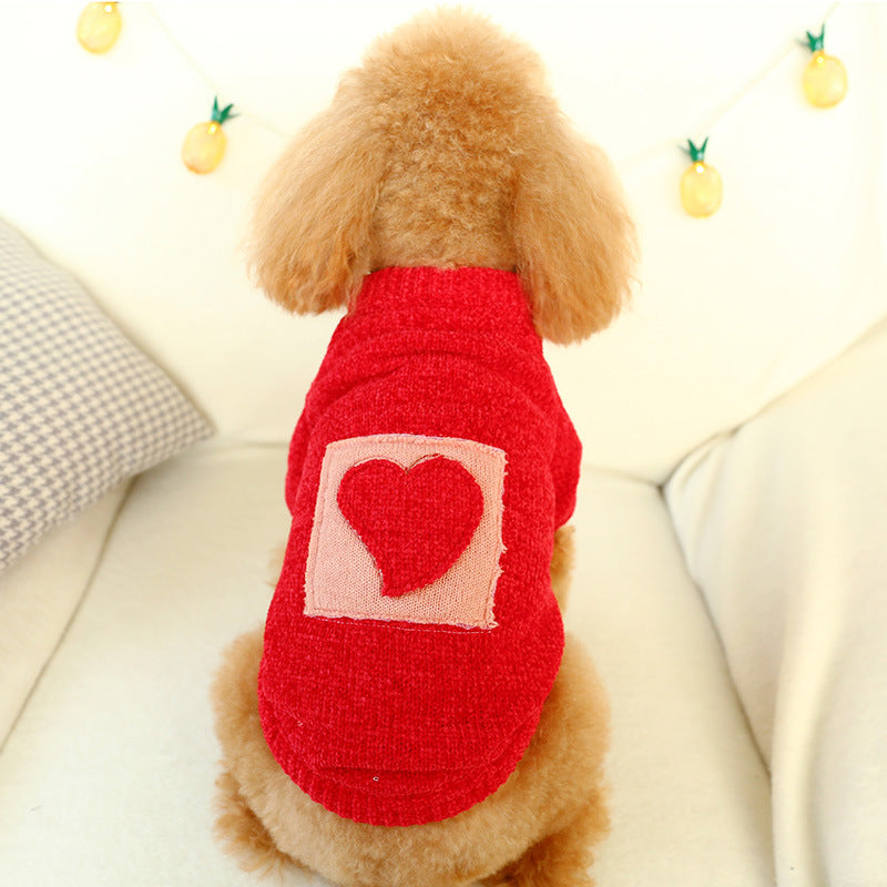 KFX-0188477 Cozy Red and White Checkered Sweater with Floral Design for Pets