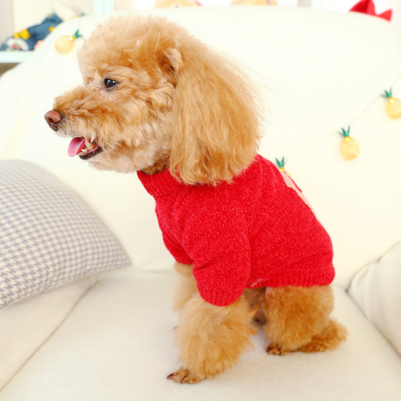 KFX-0188477 Cozy Red and White Checkered Sweater with Floral Design for Pets