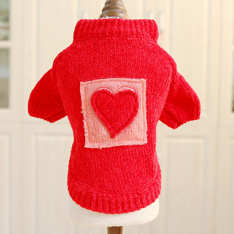 KFX-0188477 Cozy Red and White Checkered Sweater with Floral Design for Pets