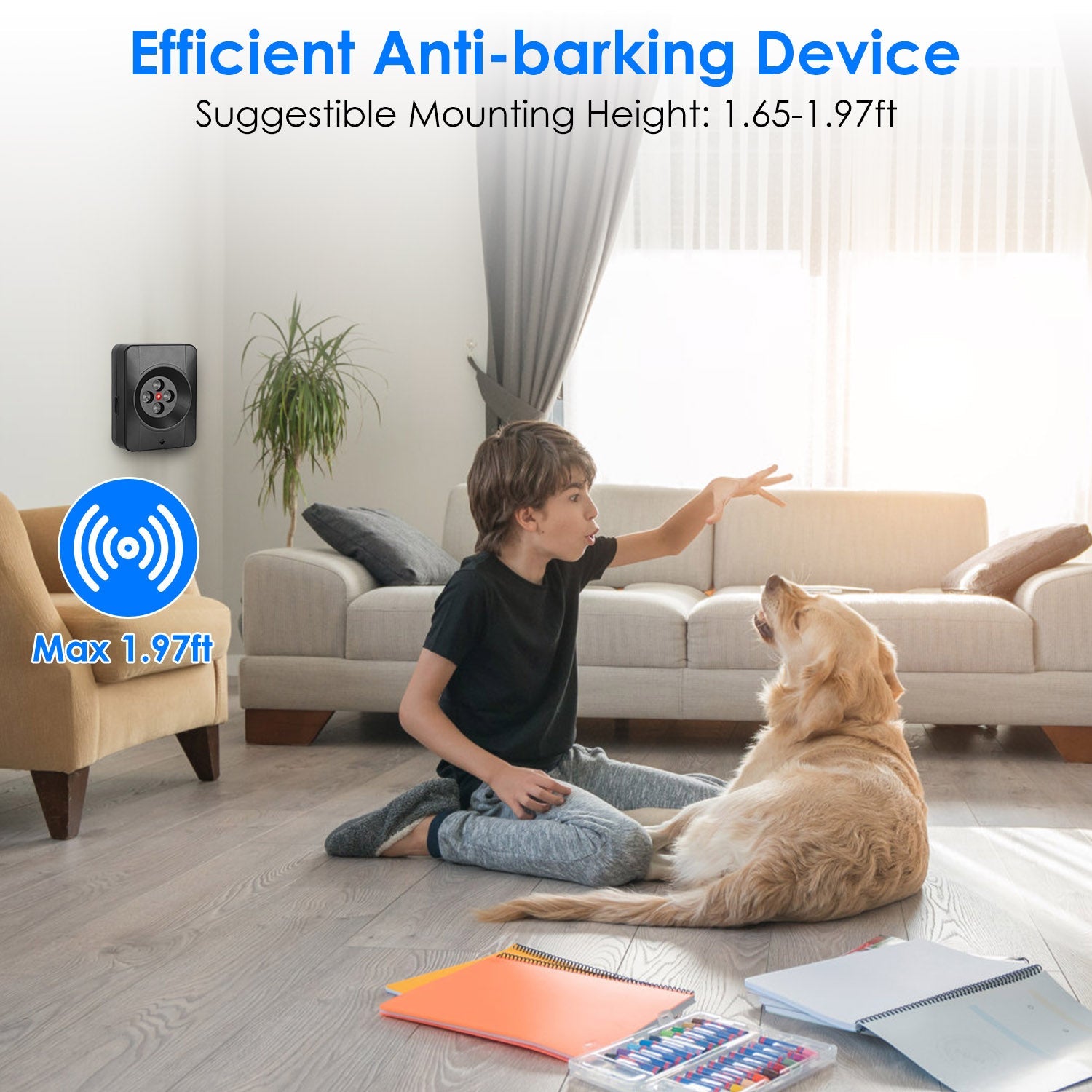 KFX-0189373 Ultrasonic Anti-Barking Device for Dogs with Adjustable Frequencies and IP45 Waterproof Design