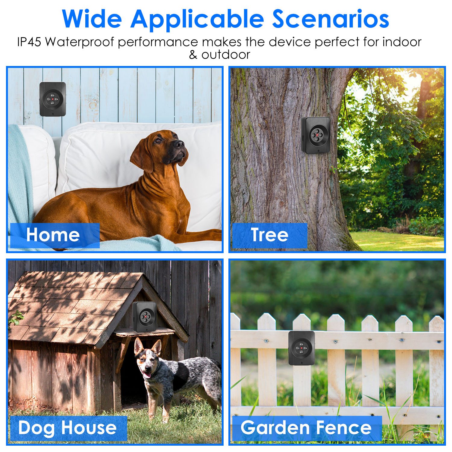 KFX-0189373 Ultrasonic Anti-Barking Device for Dogs with Adjustable Frequencies and IP45 Waterproof Design