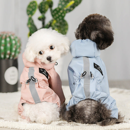KFX-0190269 Waterproof Hooded Raincoat for Dogs and Cats - Four Seasons Reflective Design, Multiple Sizes Available