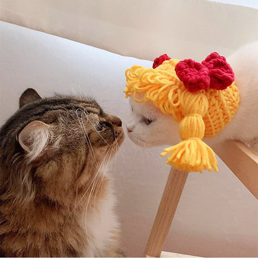 KFX-0190909 Pomeranian Teddy Dog Hand-Crafted Bowknot Headgear in Yellow and Coffee Color