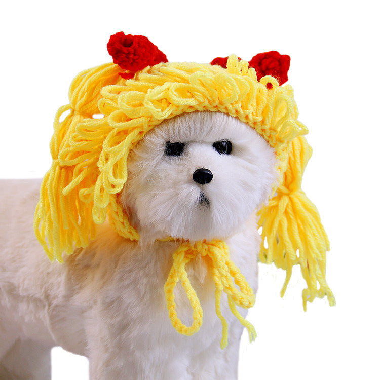 KFX-0190909 Pomeranian Teddy Dog Hand-Crafted Bowknot Headgear in Yellow and Coffee Color