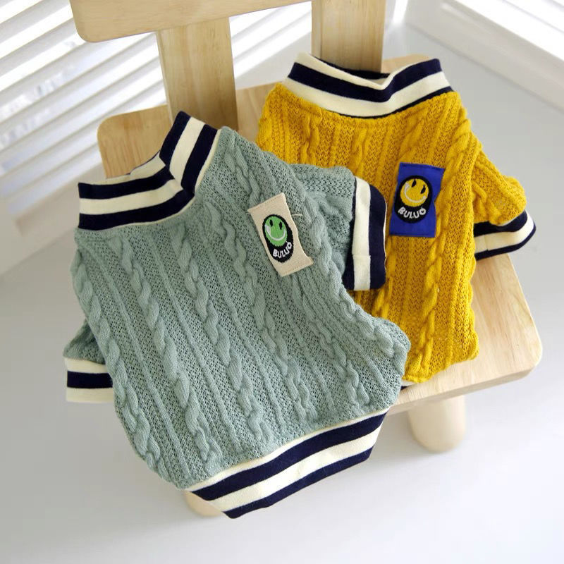 KFX-0191165 Teddy Sweater for Dogs in Yellow and Green - Fashionable Knitted Pullover for All Sizes