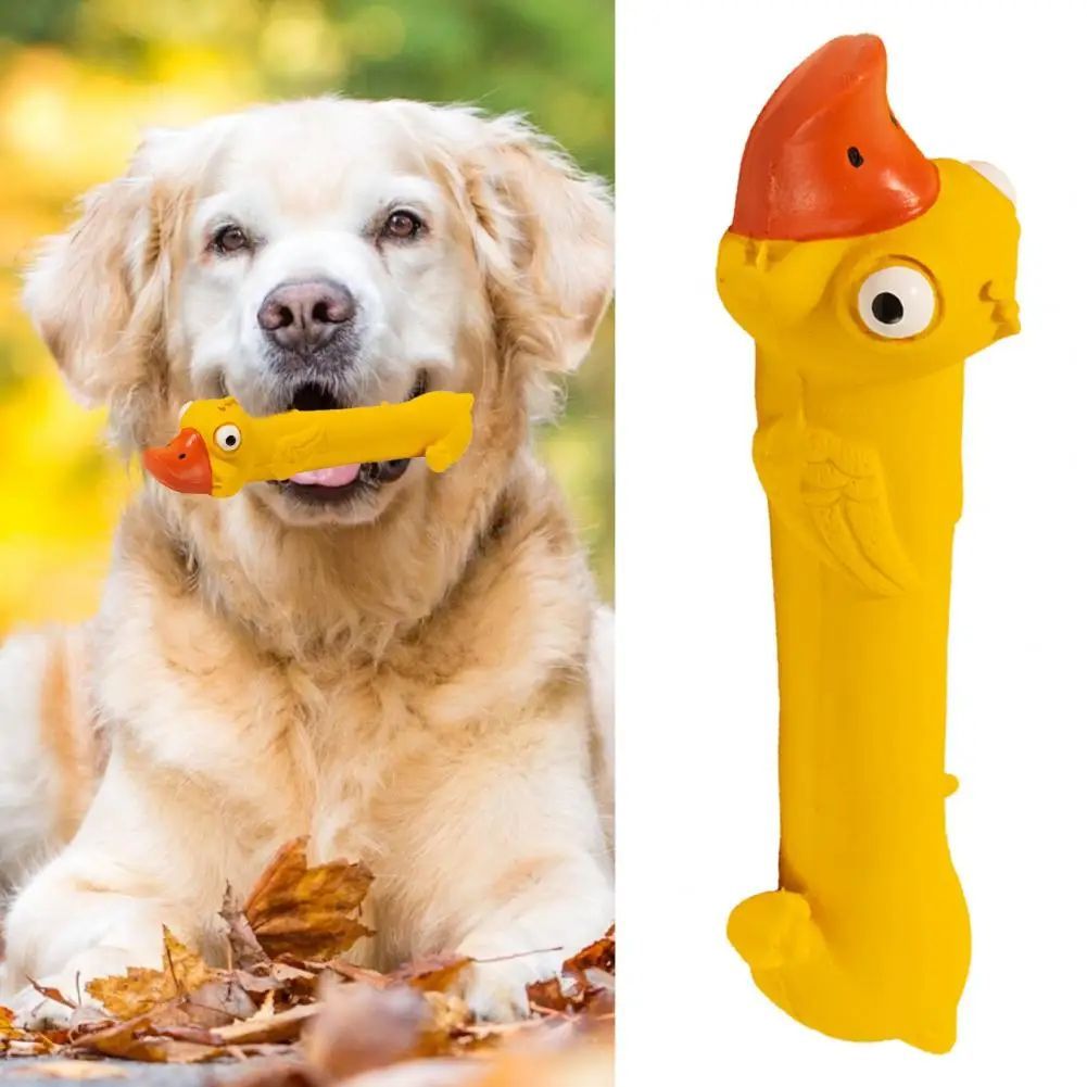 KFX-0193469 Durable Latex Dog Toy for Dental Health - Yellow Duck Design with Squeaker for Teething and Boredom Relief