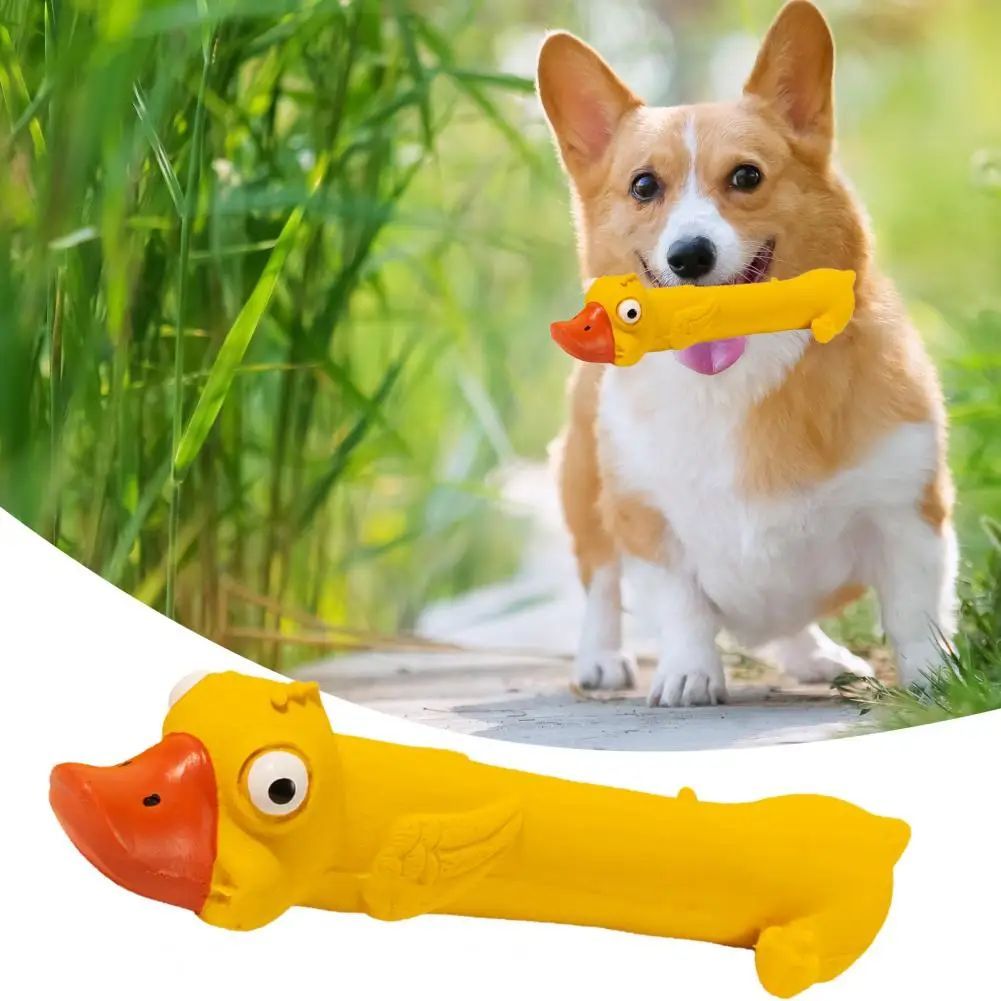 KFX-0193469 Durable Latex Dog Toy for Dental Health - Yellow Duck Design with Squeaker for Teething and Boredom Relief