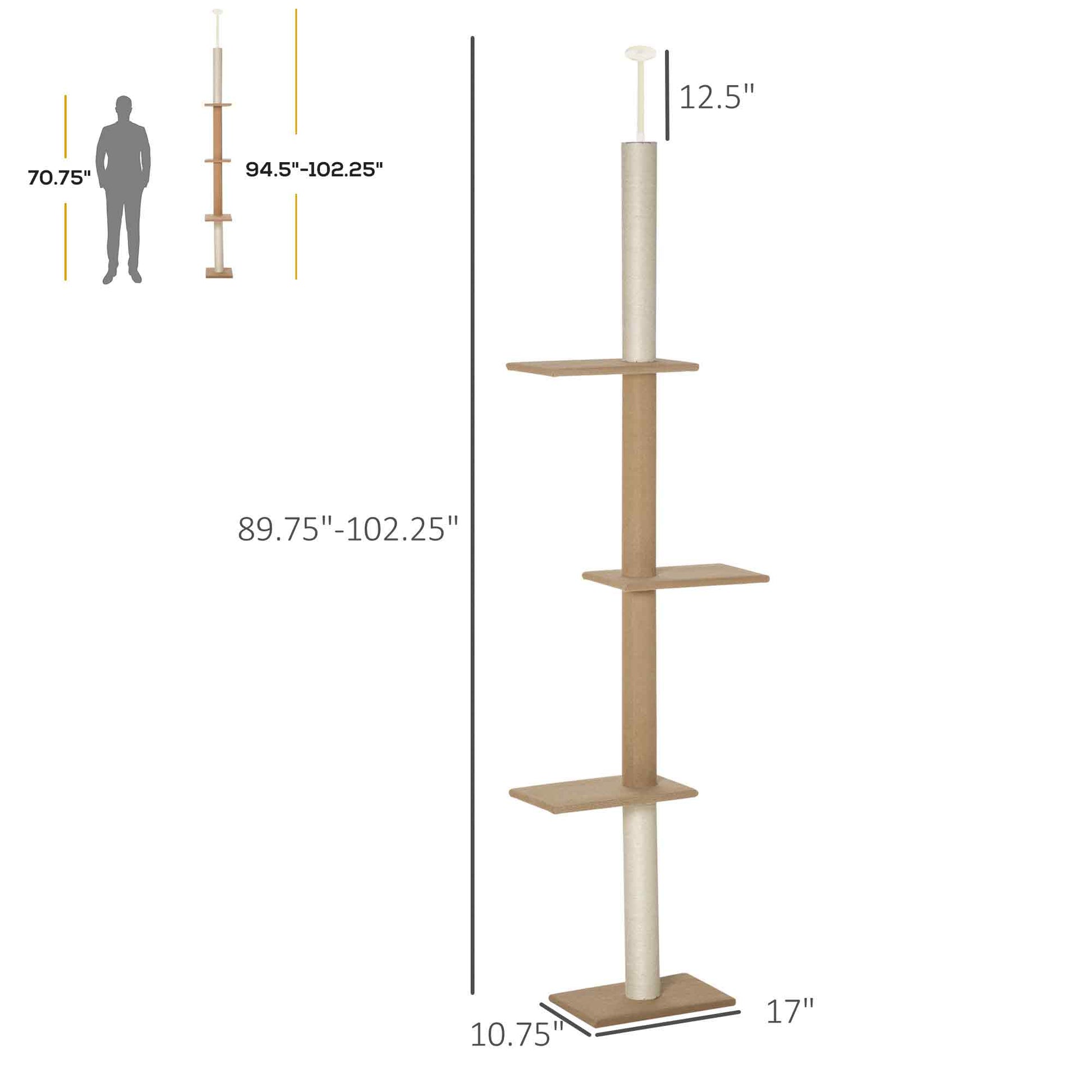 KFX-0195133 Light Brown Floor-to-Ceiling Cat Tree with Adjustable Height and Four Platforms