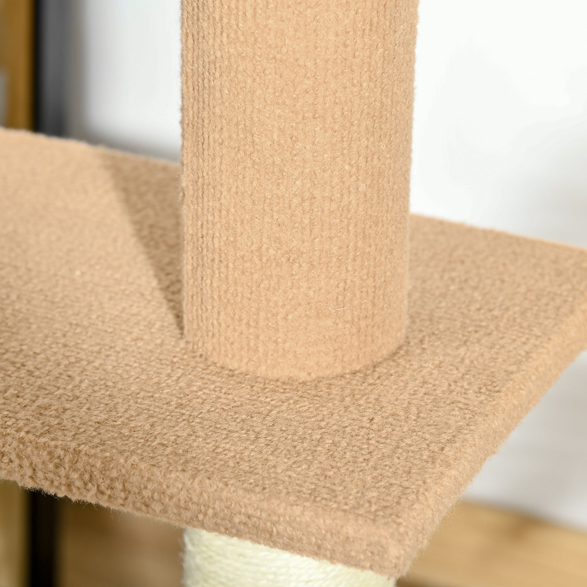 KFX-0195133 Light Brown Floor-to-Ceiling Cat Tree with Adjustable Height and Four Platforms