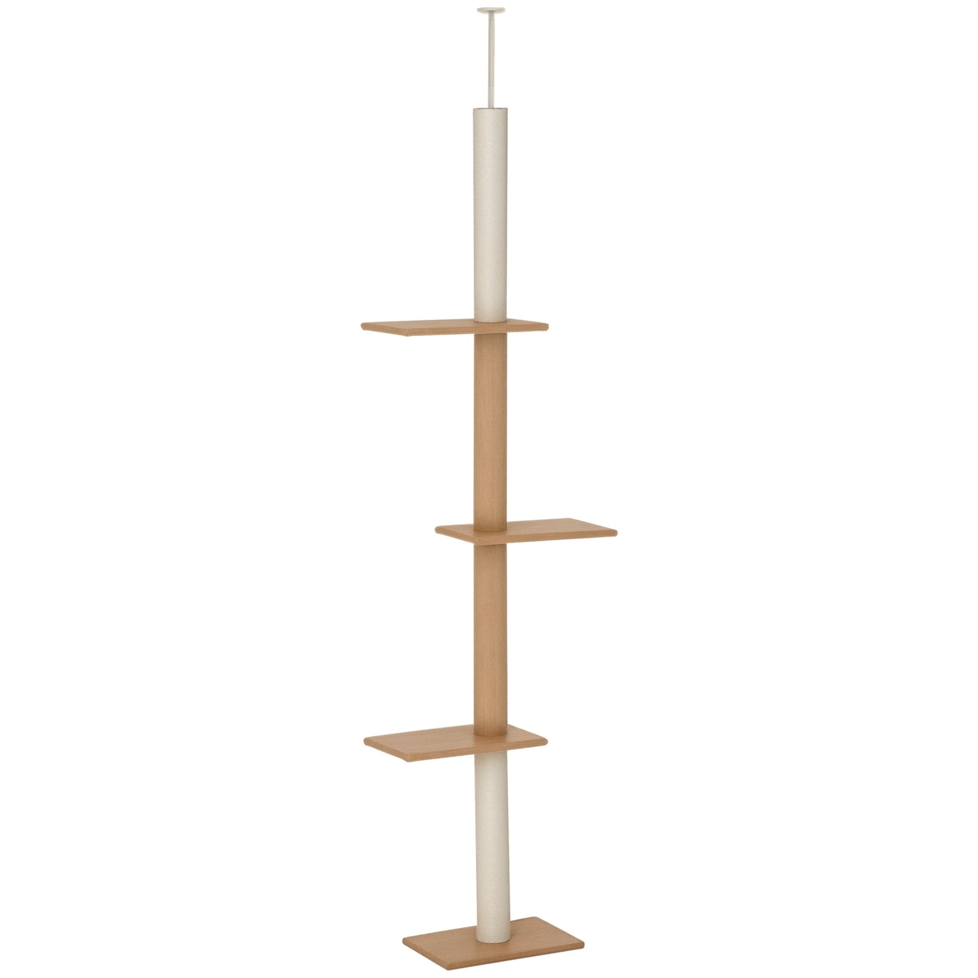 KFX-0195133 Light Brown Floor-to-Ceiling Cat Tree with Adjustable Height and Four Platforms