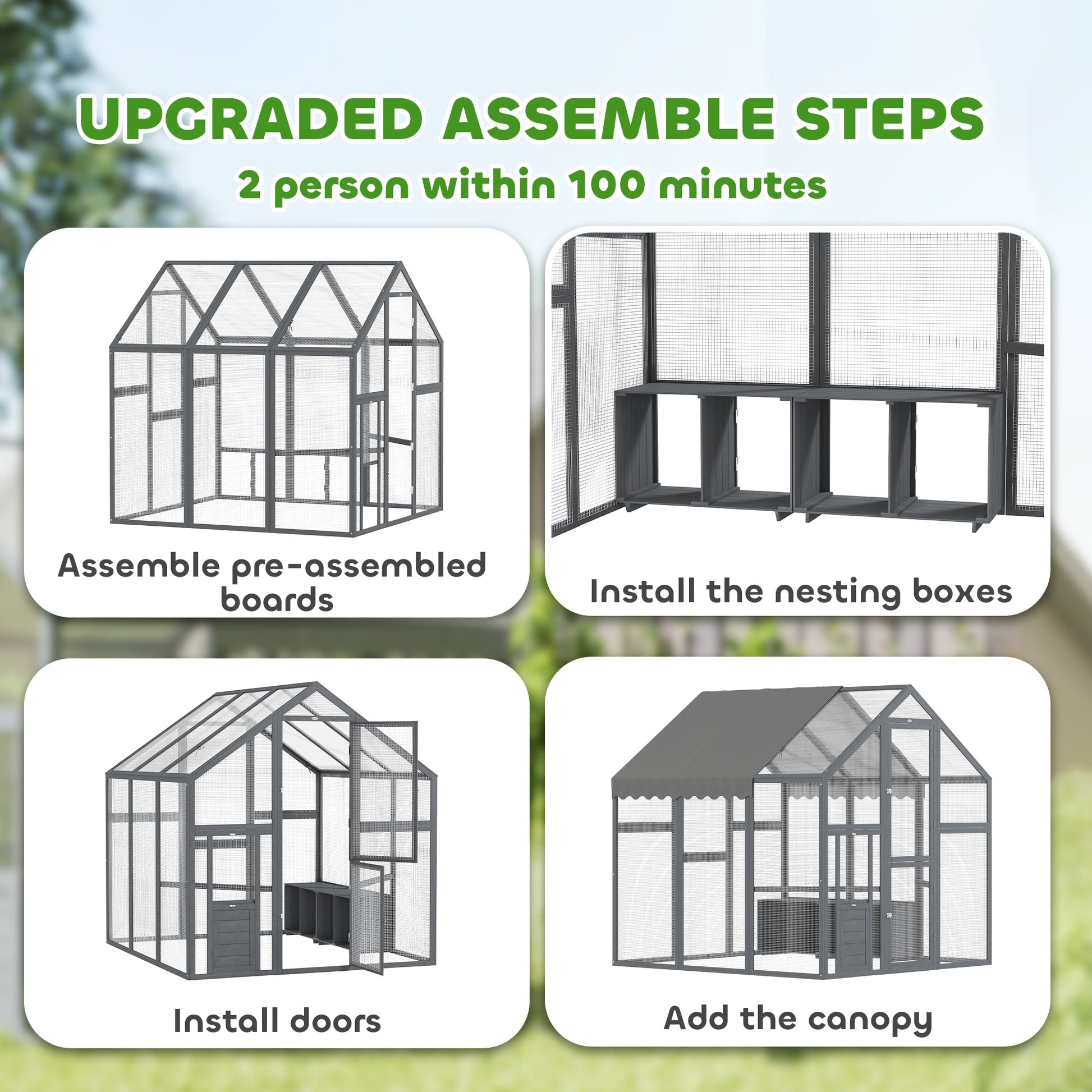 KFX-0195517 Large Wooden Chicken Run with Waterproof Cover, Suitable for 6-8 Chickens, Backyard Poultry Coop, 5.5' x 6' x 6'