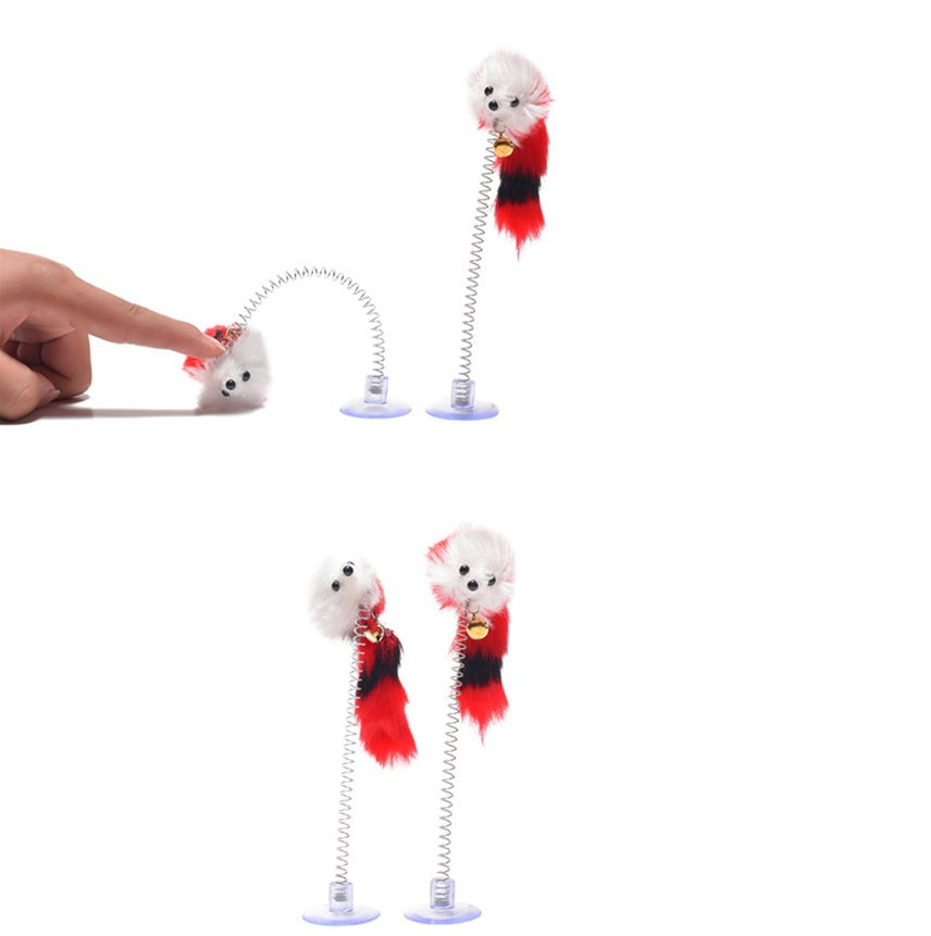 KFX-0196669 Interactive Suction Spring Plush Mouse Toy for Cats - Colorful, Fun, and Safe Design