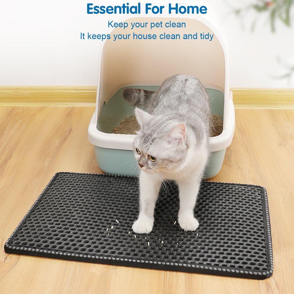 KFX-0197309 Cat Litter Mat with Double Layer Design, Waterproof EVA Cleaning Pad for Litter Box Area