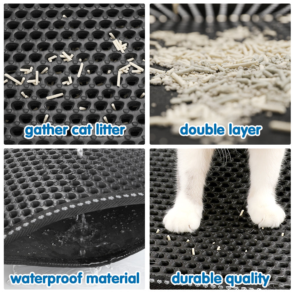 KFX-0197309 Cat Litter Mat with Double Layer Design, Waterproof EVA Cleaning Pad for Litter Box Area