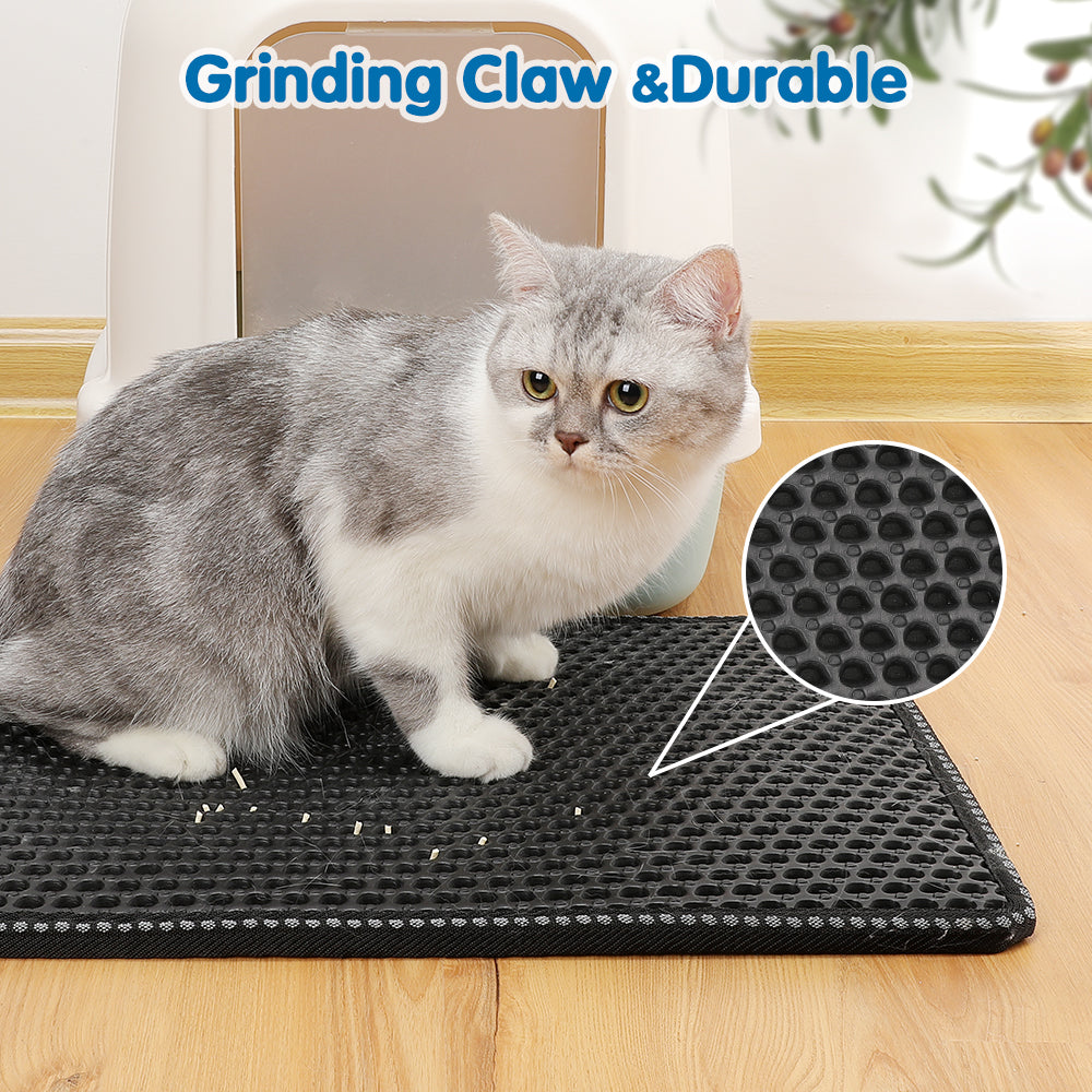 KFX-0197309 Cat Litter Mat with Double Layer Design, Waterproof EVA Cleaning Pad for Litter Box Area