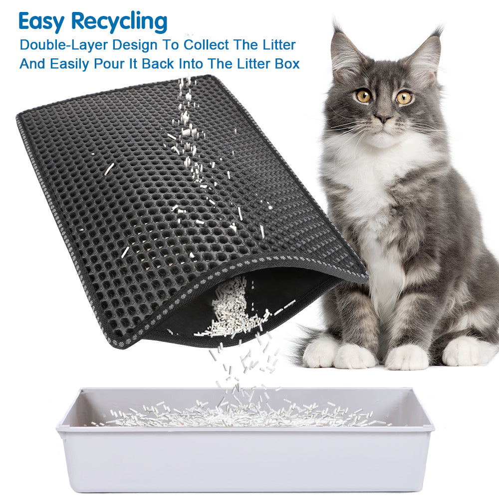 KFX-0197309 Cat Litter Mat with Double Layer Design, Waterproof EVA Cleaning Pad for Litter Box Area