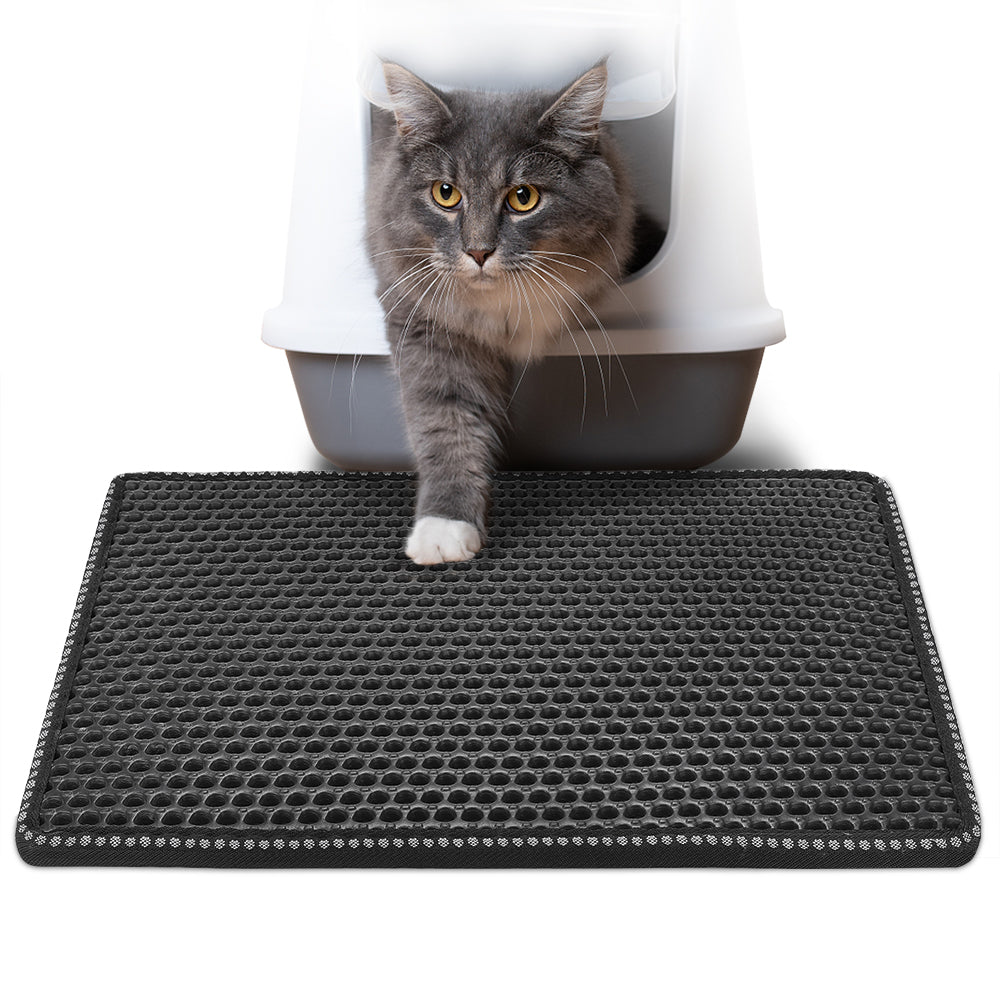 KFX-0197309 Cat Litter Mat with Double Layer Design, Waterproof EVA Cleaning Pad for Litter Box Area