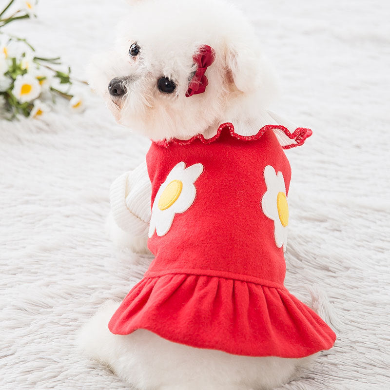 KFX-0198205 Daisy Flower Princess Woolen Skirt for Pets - Multiple Sizes Available