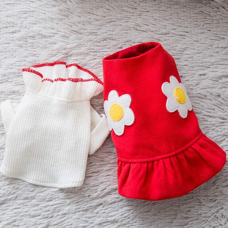 KFX-0198205 Daisy Flower Princess Woolen Skirt for Pets - Multiple Sizes Available