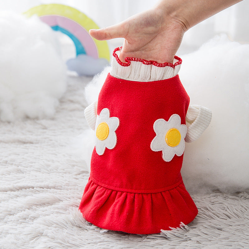 KFX-0198205 Daisy Flower Princess Woolen Skirt for Pets - Multiple Sizes Available