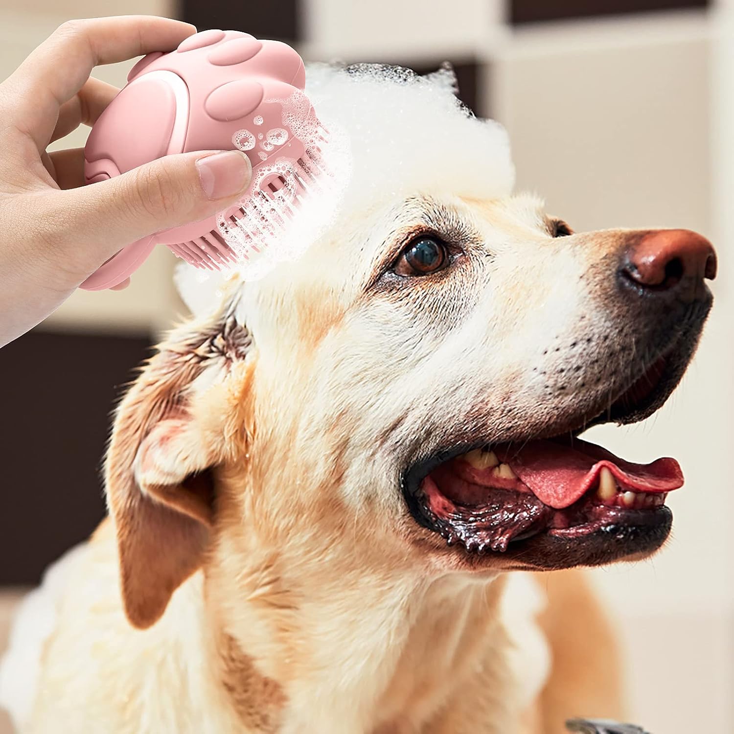 KFX-0199101 Soft Silicone Pet Grooming Brush with Shampoo Dispenser for Dogs and Cats