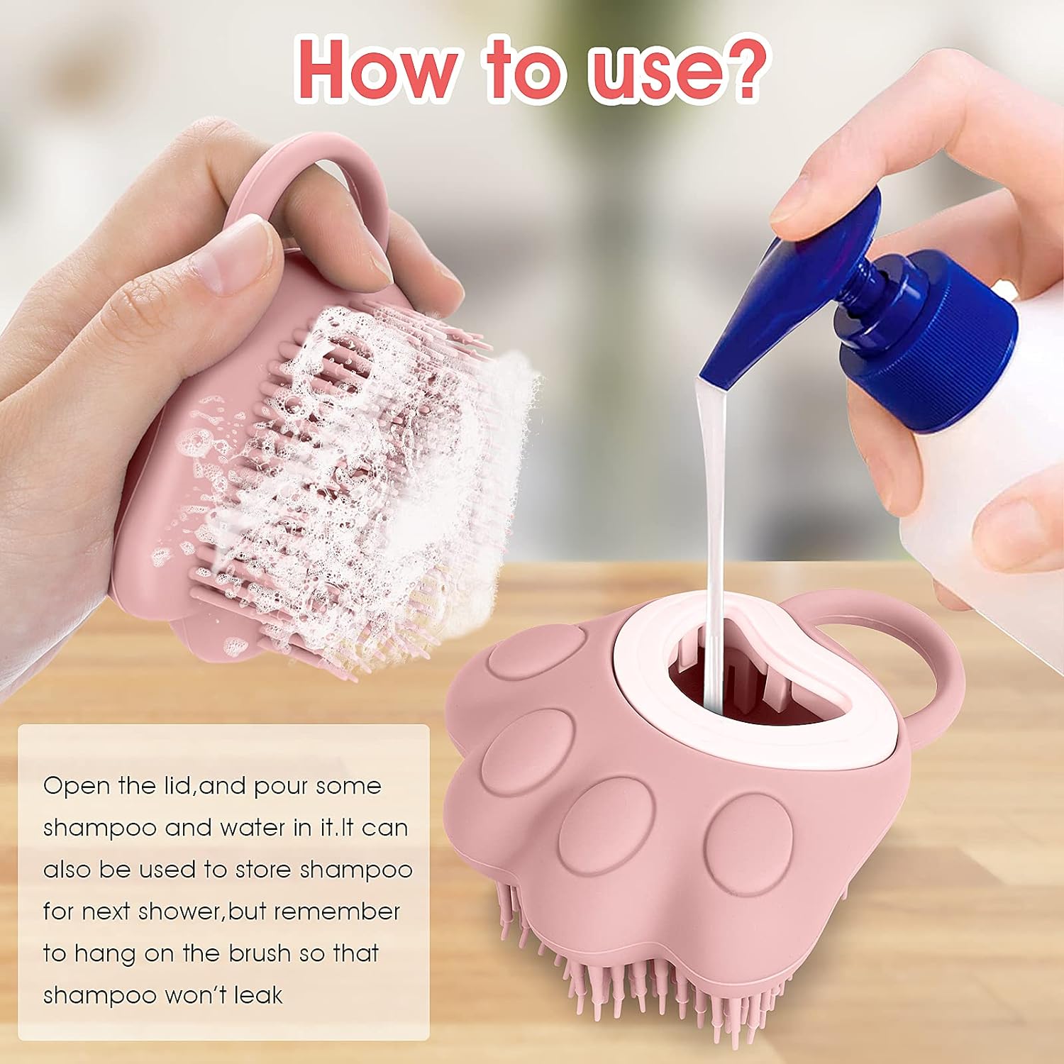 KFX-0199101 Soft Silicone Pet Grooming Brush with Shampoo Dispenser for Dogs and Cats