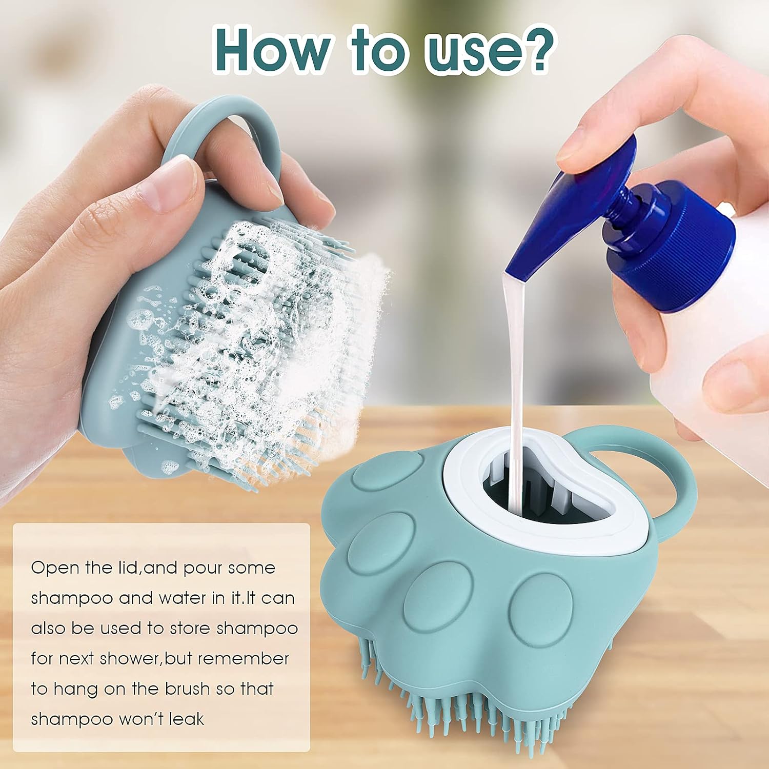 KFX-0199101 Soft Silicone Pet Grooming Brush with Shampoo Dispenser for Dogs and Cats