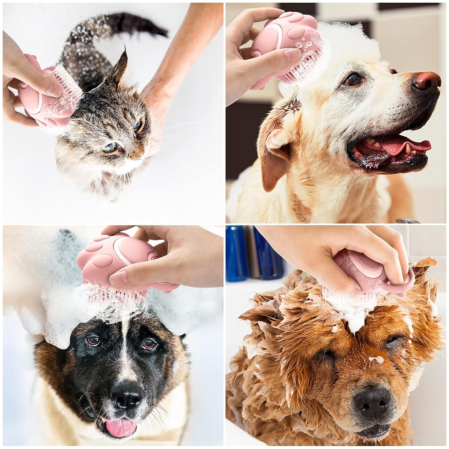 KFX-0199101 Soft Silicone Pet Grooming Brush with Shampoo Dispenser for Dogs and Cats