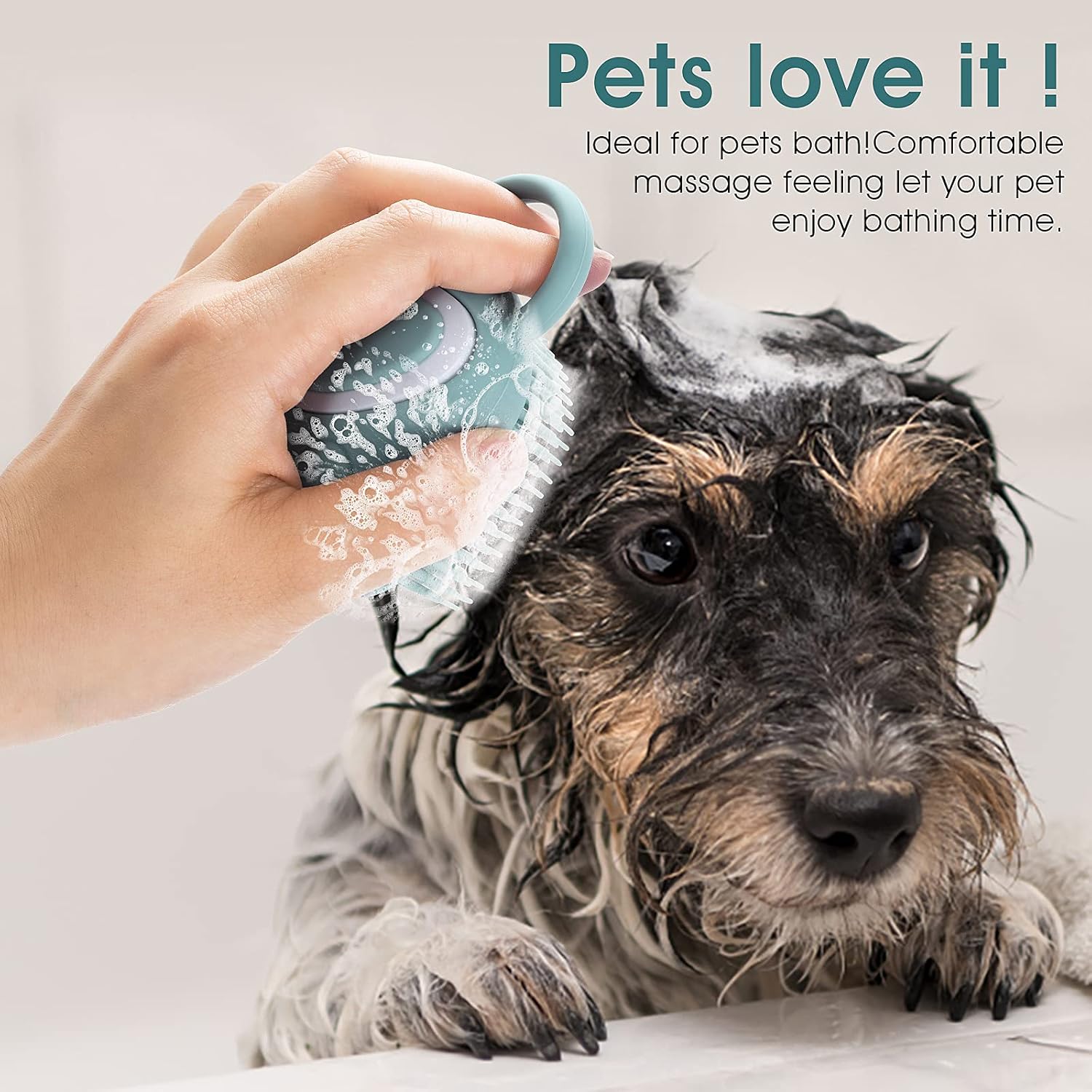 KFX-0199101 Soft Silicone Pet Grooming Brush with Shampoo Dispenser for Dogs and Cats