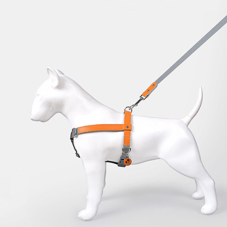 KFX-0200893 Fashionable PU Leather Dog Vest Harness with Nylon Leash Set, Adjustable Strap Sizes Available