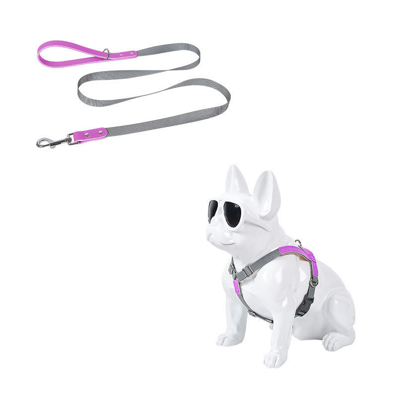 KFX-0200893 Fashionable PU Leather Dog Vest Harness with Nylon Leash Set, Adjustable Strap Sizes Available