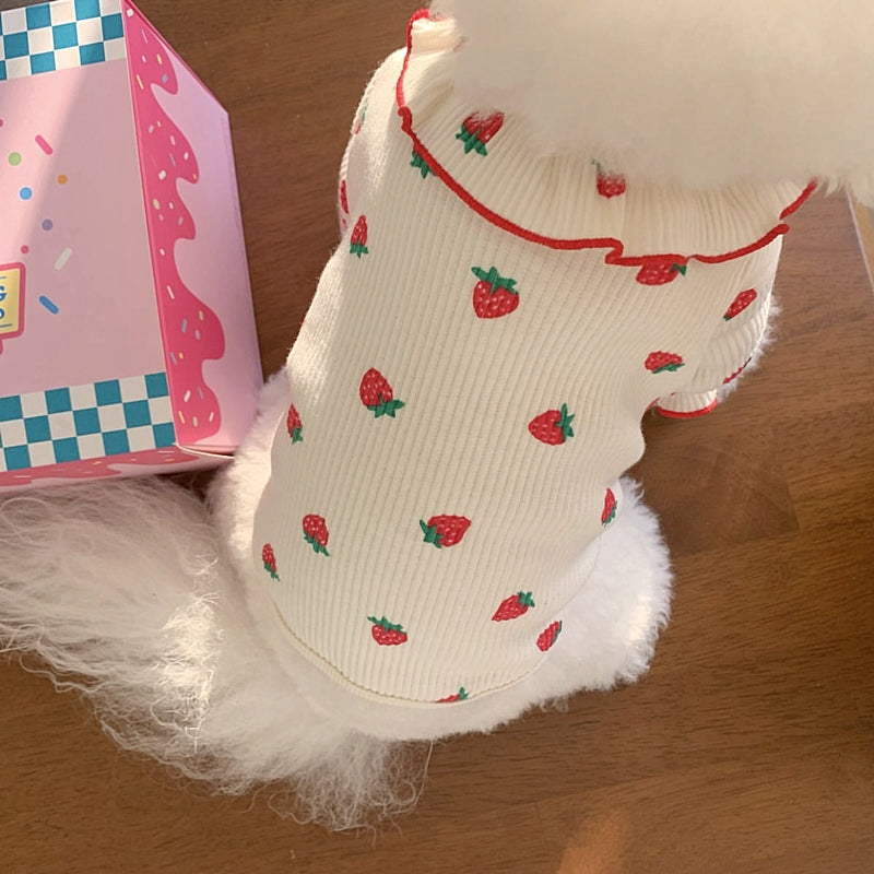 KFX-0202173 Casual Pet Strawberry Bottoming Shirt in White, Strawberry, and Pink - Size XS to XL