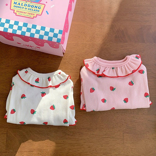 KFX-0202173 Casual Pet Strawberry Bottoming Shirt in White, Strawberry, and Pink - Size XS to XL