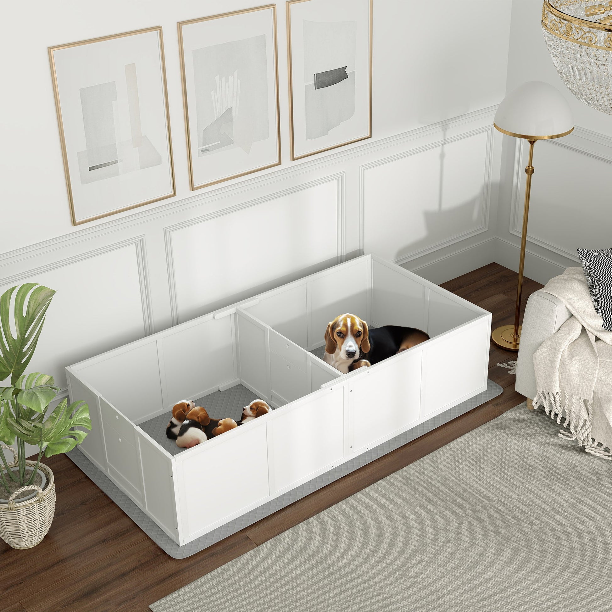 KFX-0203069 Whelping Box for Medium Dogs with Waterproof Pad and Adjustable Entrance - 77" x 38" x 19"