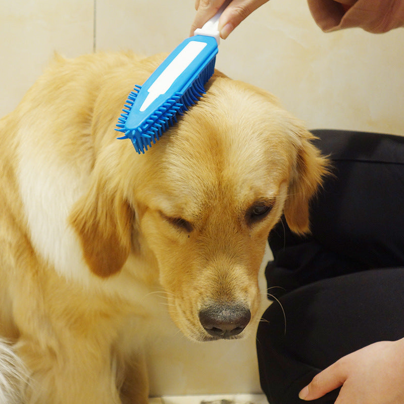 KFX-0203197 Pet Bath Brush for Dogs and Cats - Silicone and Plastic Scrubbing Tool in Blue, 27cm Length