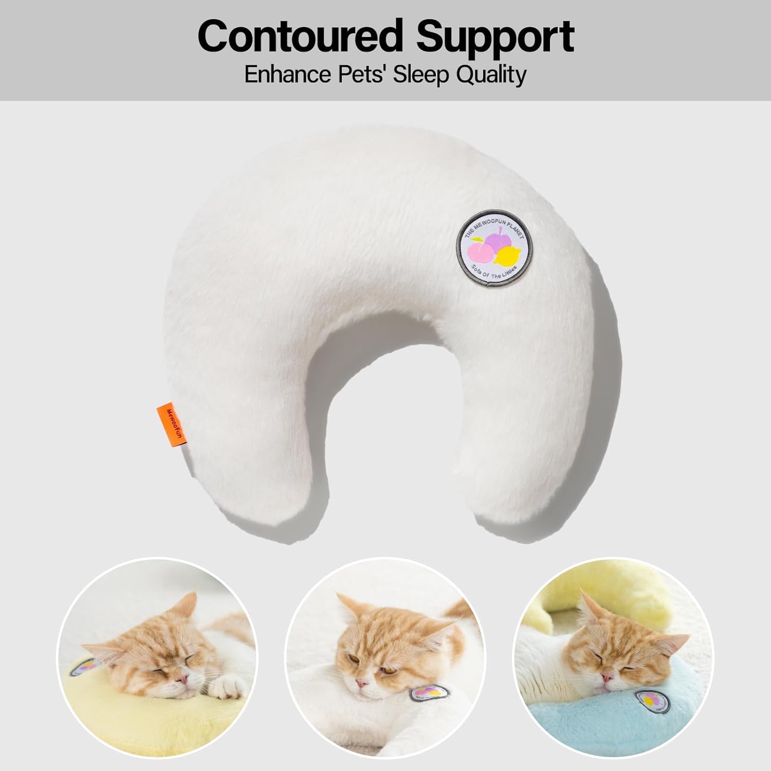 KFX-0207037 U-Shaped Orthopedic Cat & Puppy Pillow for Joint Relief - 10.6x9.8 Inch Fluffy Support Cushion - White