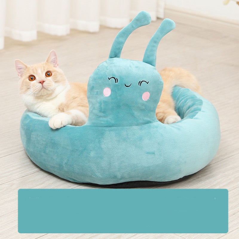 KFX-0207421 Warm Semi-Enclosed Plush Litter Mat for Cats in Beige and Blue