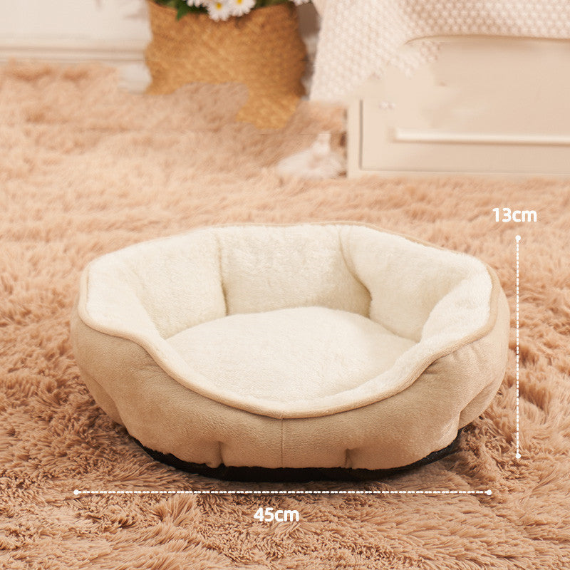 KFX-0207421 Warm Semi-Enclosed Plush Litter Mat for Cats in Beige and Blue